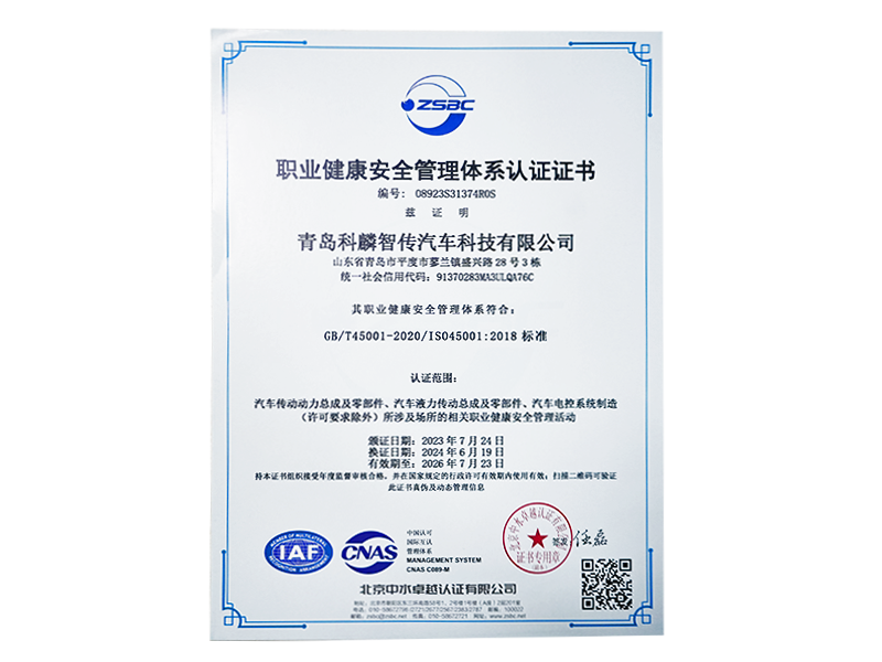 職業(yè)健康安全管理體系認(rèn)證證書(shū)